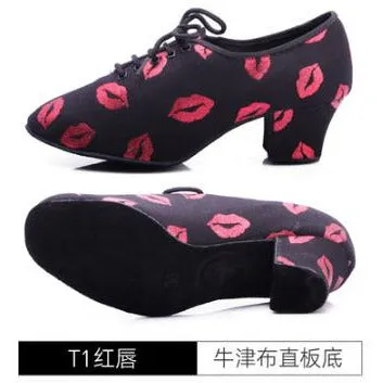 NEW Red lips Latin Dance Shoes Sneakers WOMEN SHOES Jazz Modern Shoe GIRL Non-slip Soft Sole  Heel 5 cmP BD T1-B Ballroom