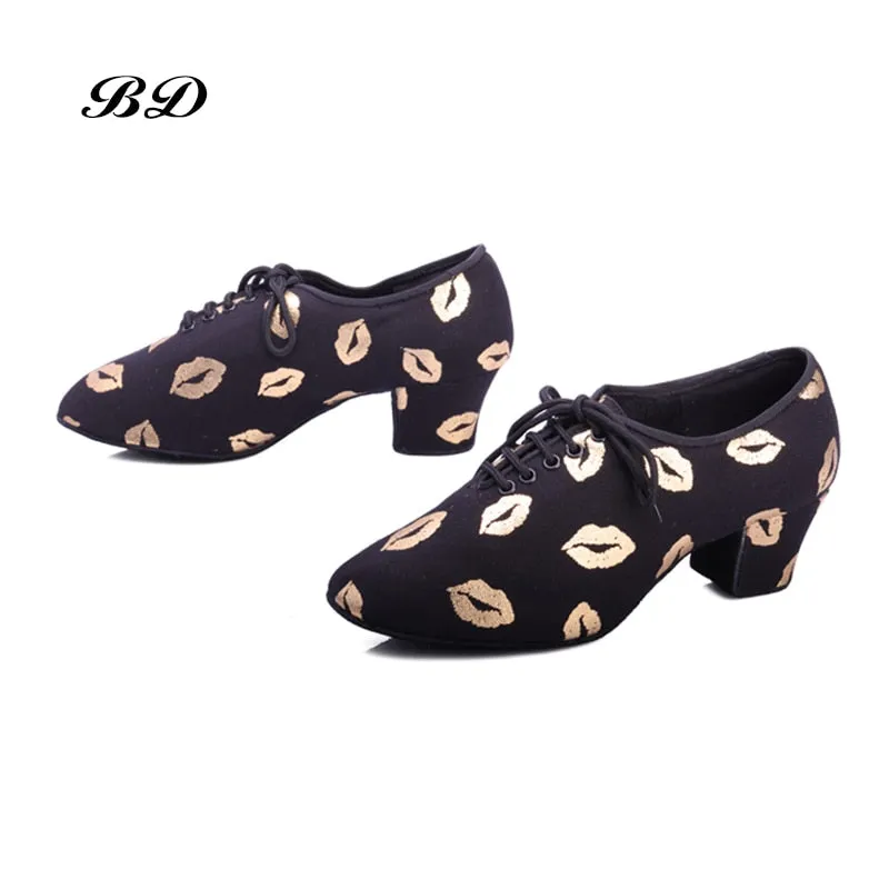 NEW Red lips Latin Dance Shoes Sneakers WOMEN SHOES Jazz Modern Shoe GIRL Non-slip Soft Sole  Heel 5 cmP BD T1-B Ballroom