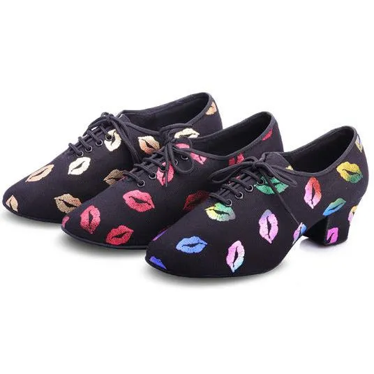 NEW Red lips Latin Dance Shoes Sneakers WOMEN SHOES Jazz Modern Shoe GIRL Non-slip Soft Sole  Heel 5 cmP BD T1-B Ballroom