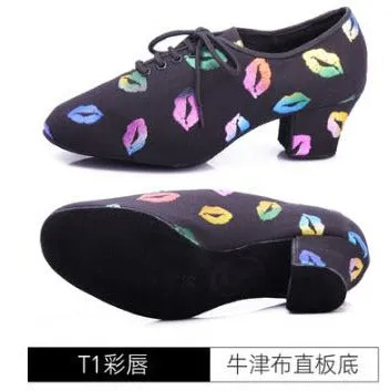 NEW Red lips Latin Dance Shoes Sneakers WOMEN SHOES Jazz Modern Shoe GIRL Non-slip Soft Sole  Heel 5 cmP BD T1-B Ballroom