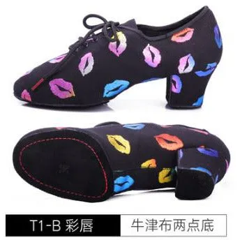 NEW Red lips Latin Dance Shoes Sneakers WOMEN SHOES Jazz Modern Shoe GIRL Non-slip Soft Sole  Heel 5 cmP BD T1-B Ballroom