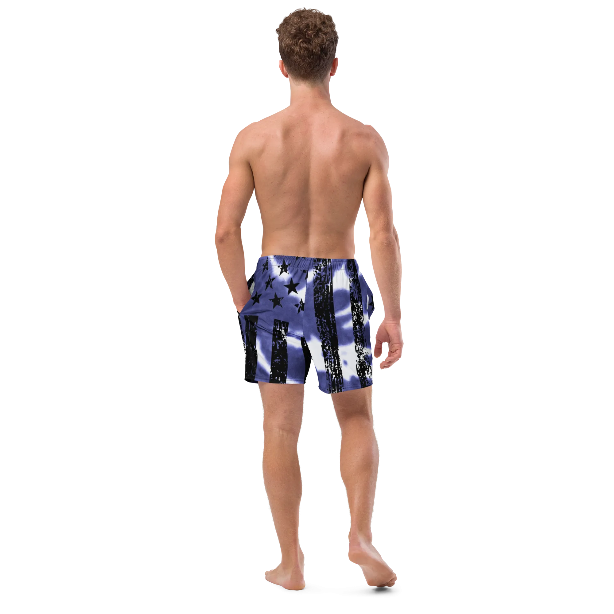 Patriot Distressed Flag Men's Swim Trunks Blue