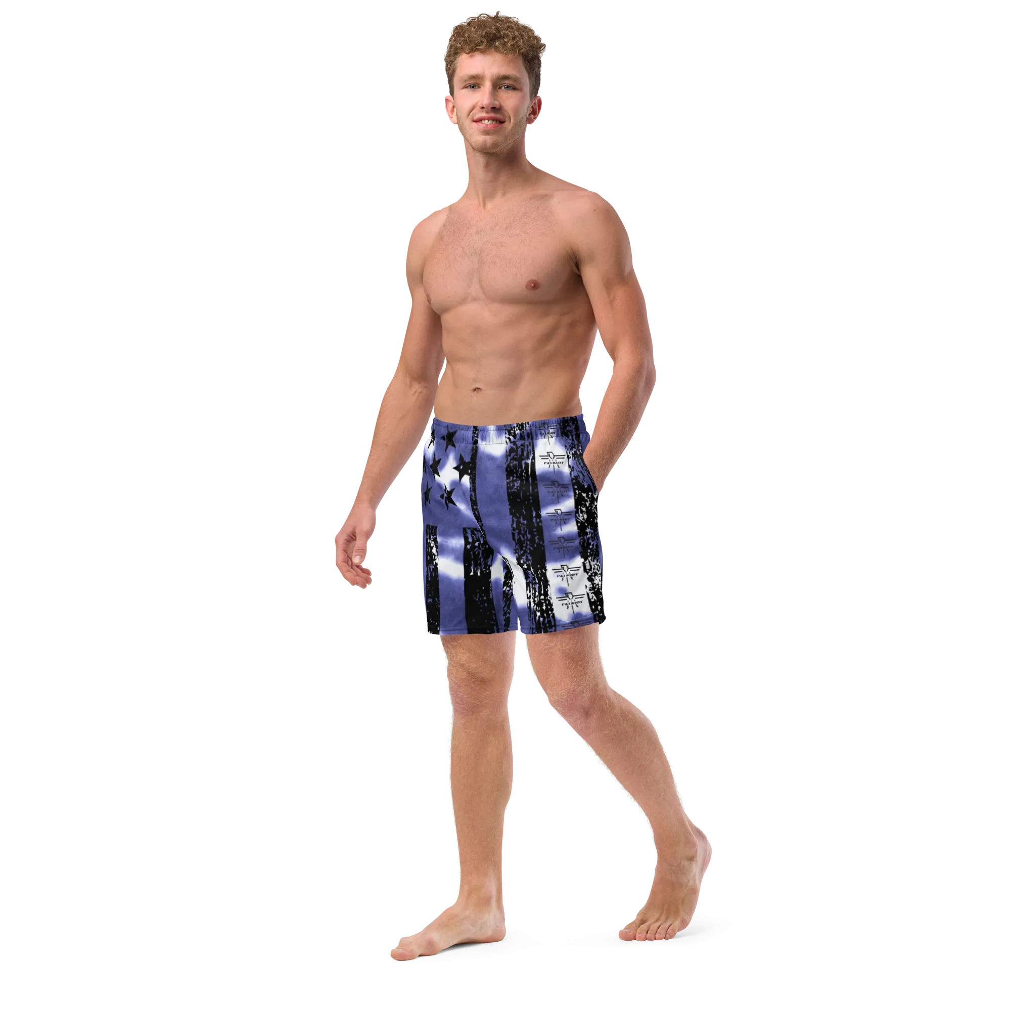 Patriot Distressed Flag Men's Swim Trunks Blue