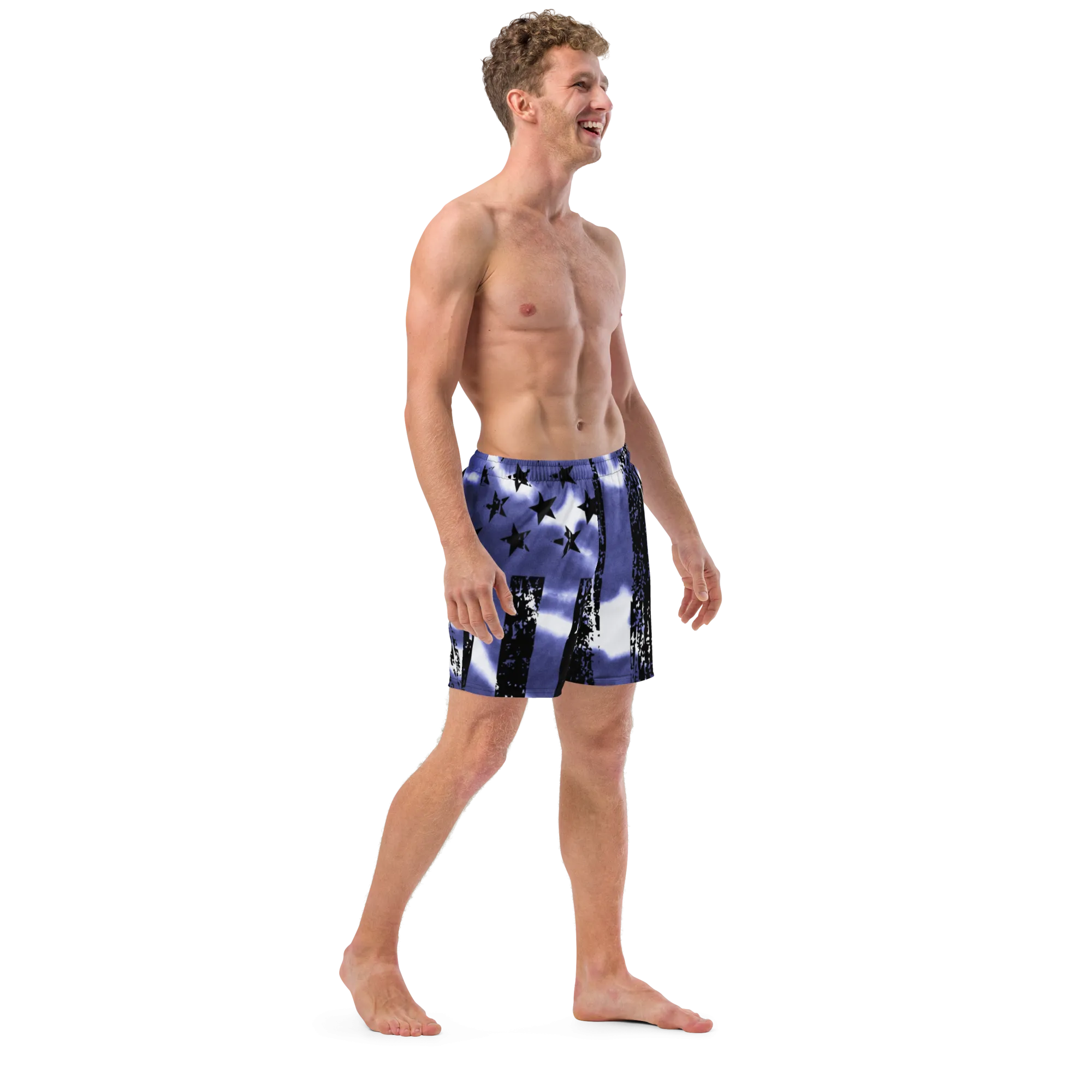 Patriot Distressed Flag Men's Swim Trunks Blue