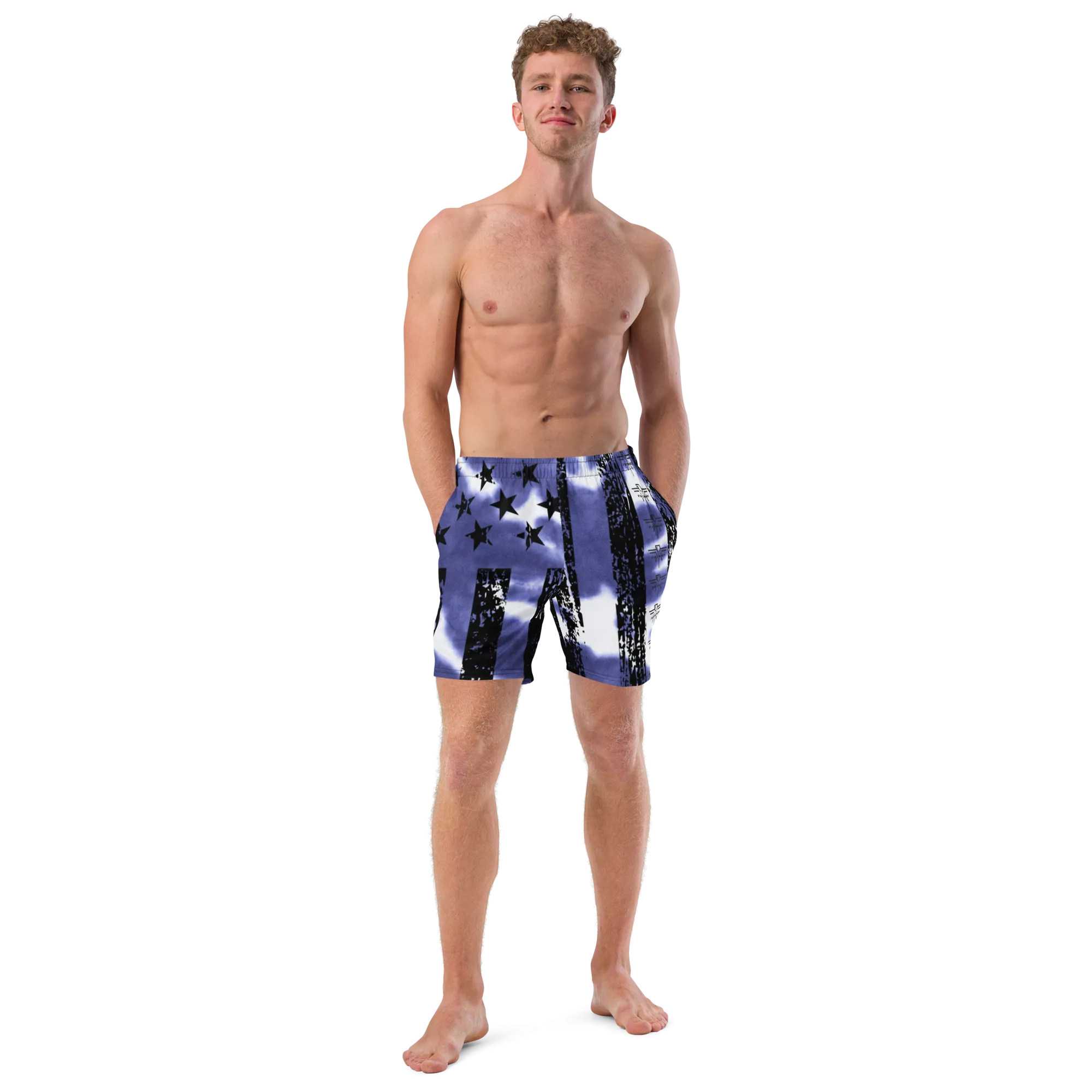 Patriot Distressed Flag Men's Swim Trunks Blue