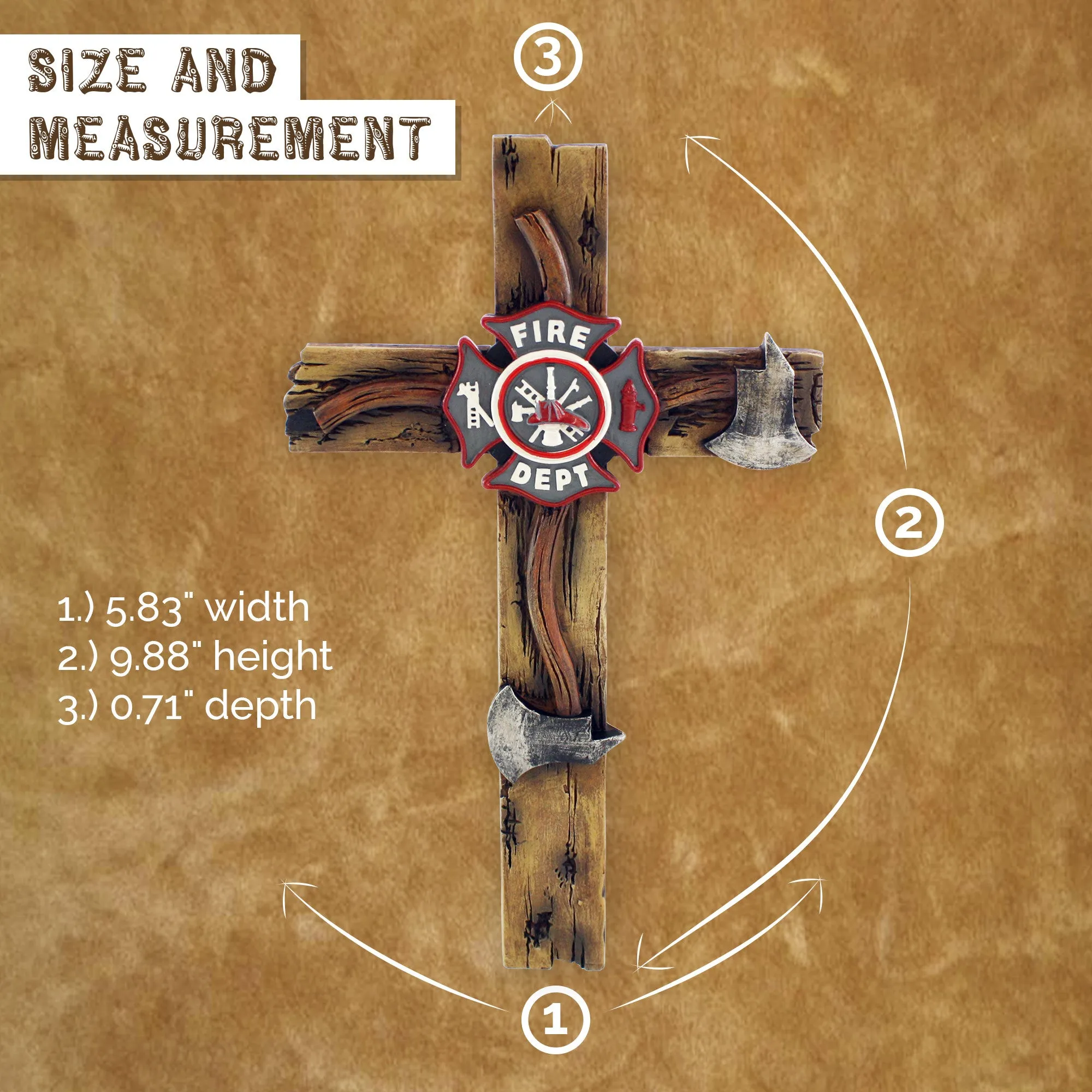 Pine Ridge 10" Fireman Axe Wall Hanging Cross Beautiful Fire Department Emblem Centerpiece - Great For Home, Garage, Shop, and Local Fire Station Decor Hero Series
