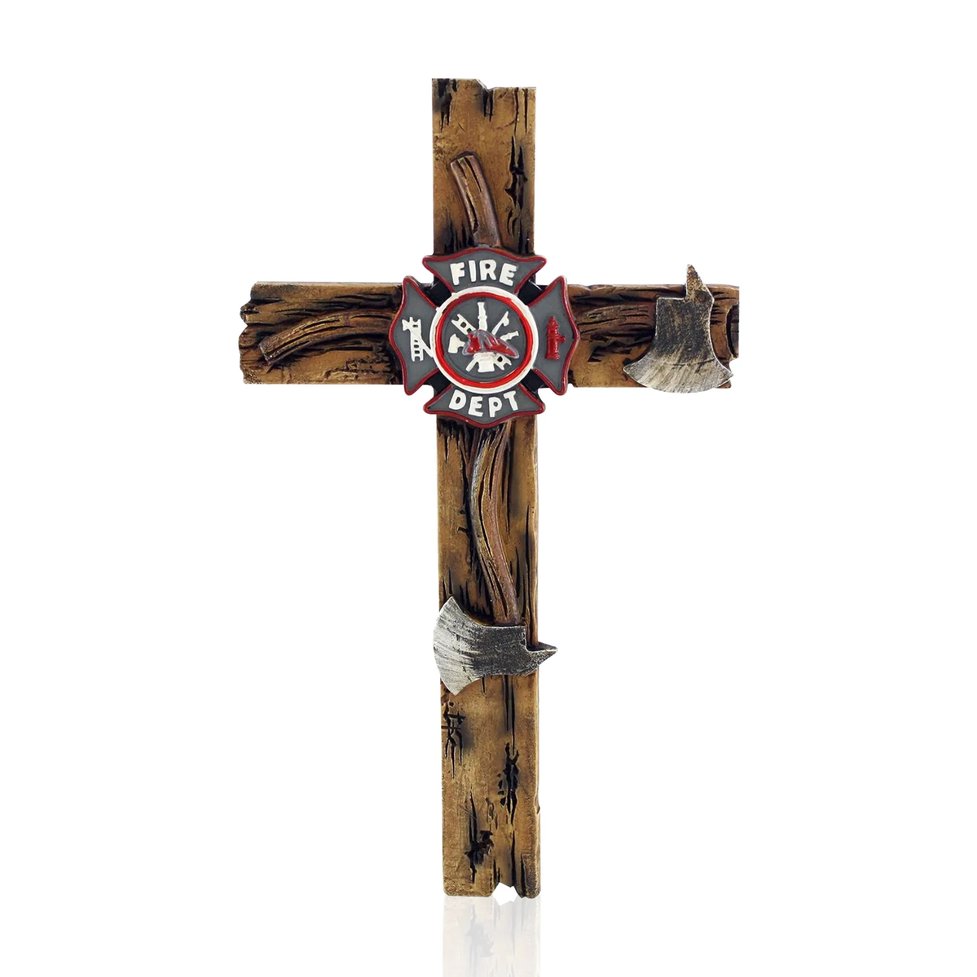 Pine Ridge 10" Fireman Axe Wall Hanging Cross Beautiful Fire Department Emblem Centerpiece - Great For Home, Garage, Shop, and Local Fire Station Decor Hero Series