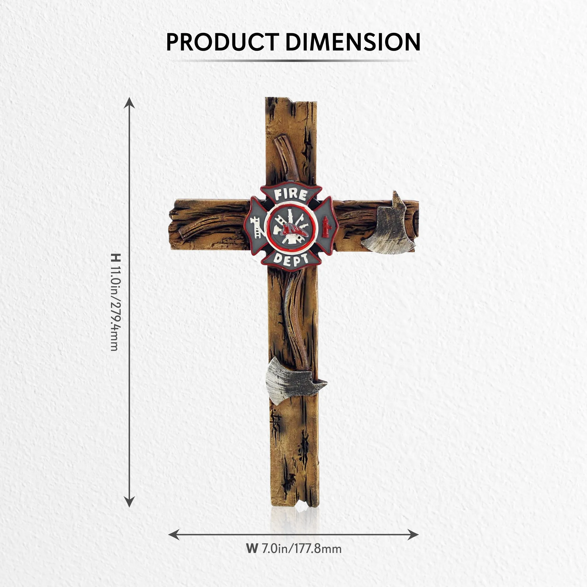 Pine Ridge 10" Fireman Axe Wall Hanging Cross Beautiful Fire Department Emblem Centerpiece - Great For Home, Garage, Shop, and Local Fire Station Decor Hero Series