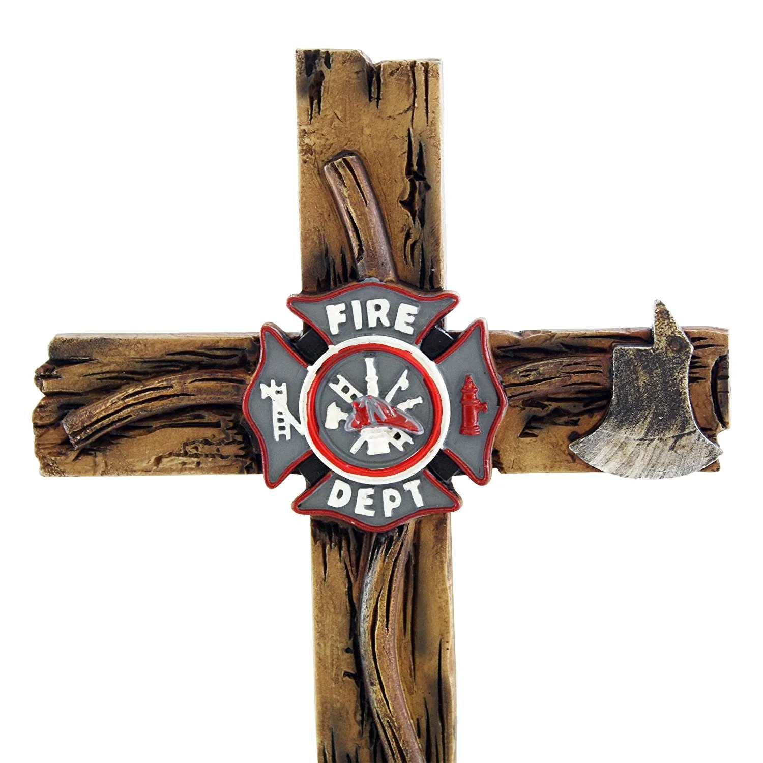 Pine Ridge 10" Fireman Axe Wall Hanging Cross Beautiful Fire Department Emblem Centerpiece - Great For Home, Garage, Shop, and Local Fire Station Decor Hero Series