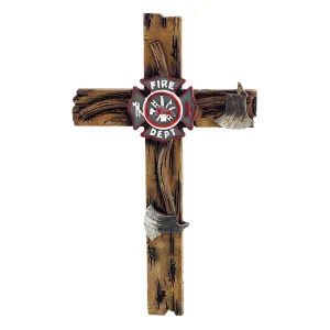 Pine Ridge 10" Fireman Axe Wall Hanging Cross Beautiful Fire Department Emblem Centerpiece - Great For Home, Garage, Shop, and Local Fire Station Decor Hero Series