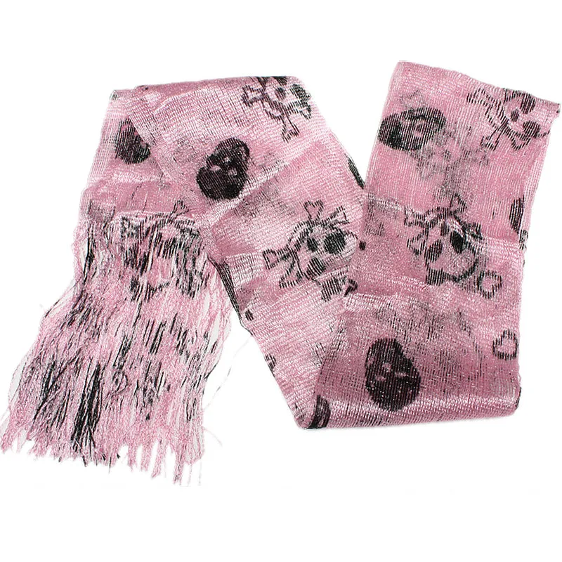 Pink Lightweight 3 in 1 Toxic Skull Sheer Scarf