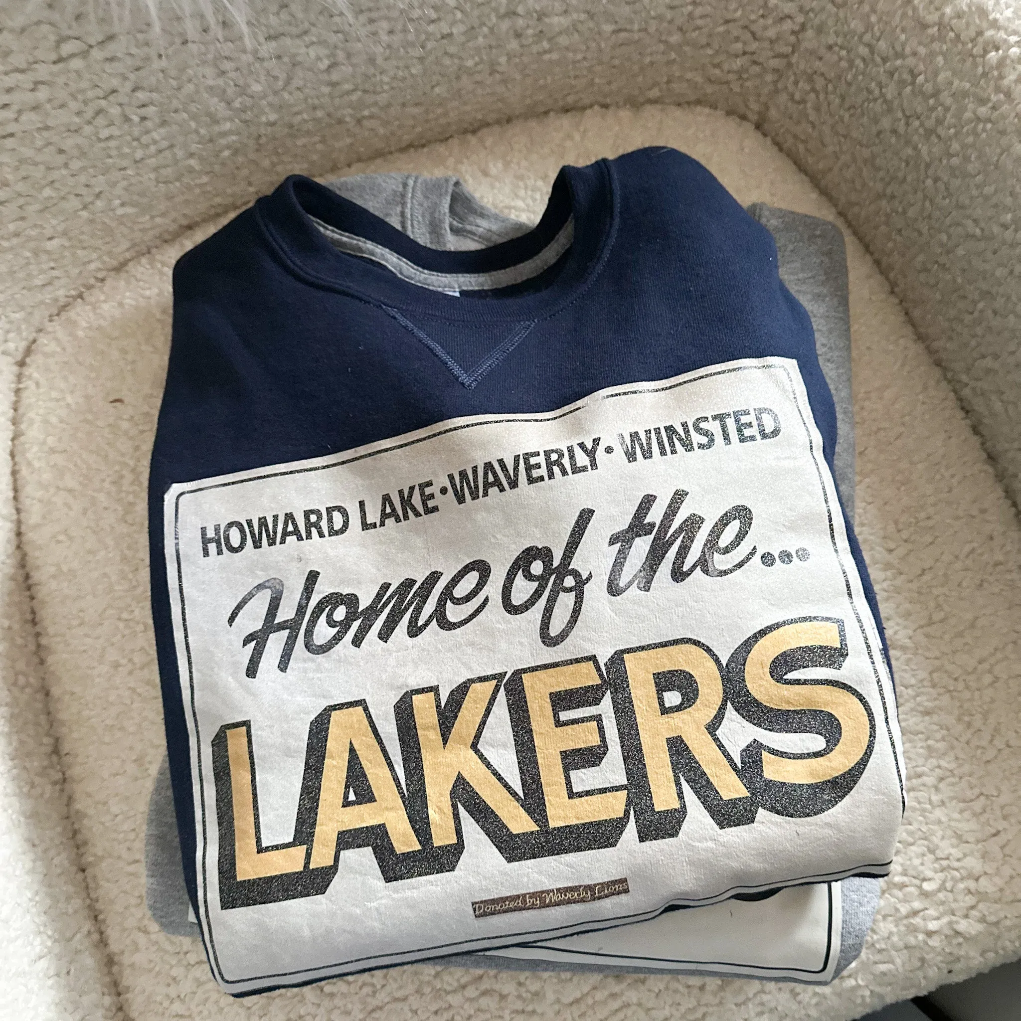 "HOME OF THE LAKERS" - Navy Glitter Crewneck