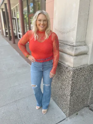 Red Lacey Mesh Top