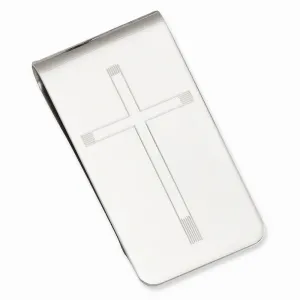 Rhodium Plated Cross Engravable Money Clip