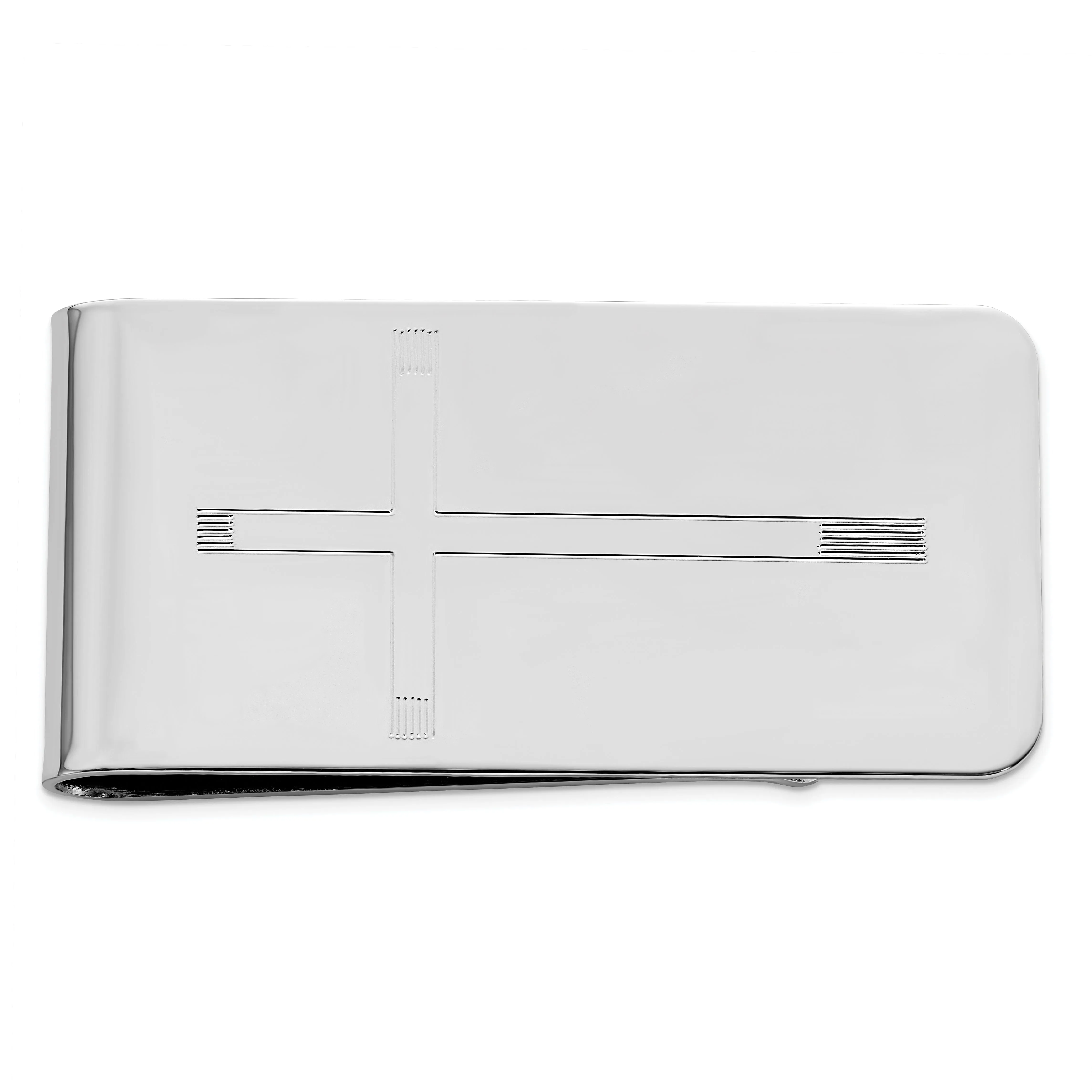 Rhodium Plated Cross Engravable Money Clip