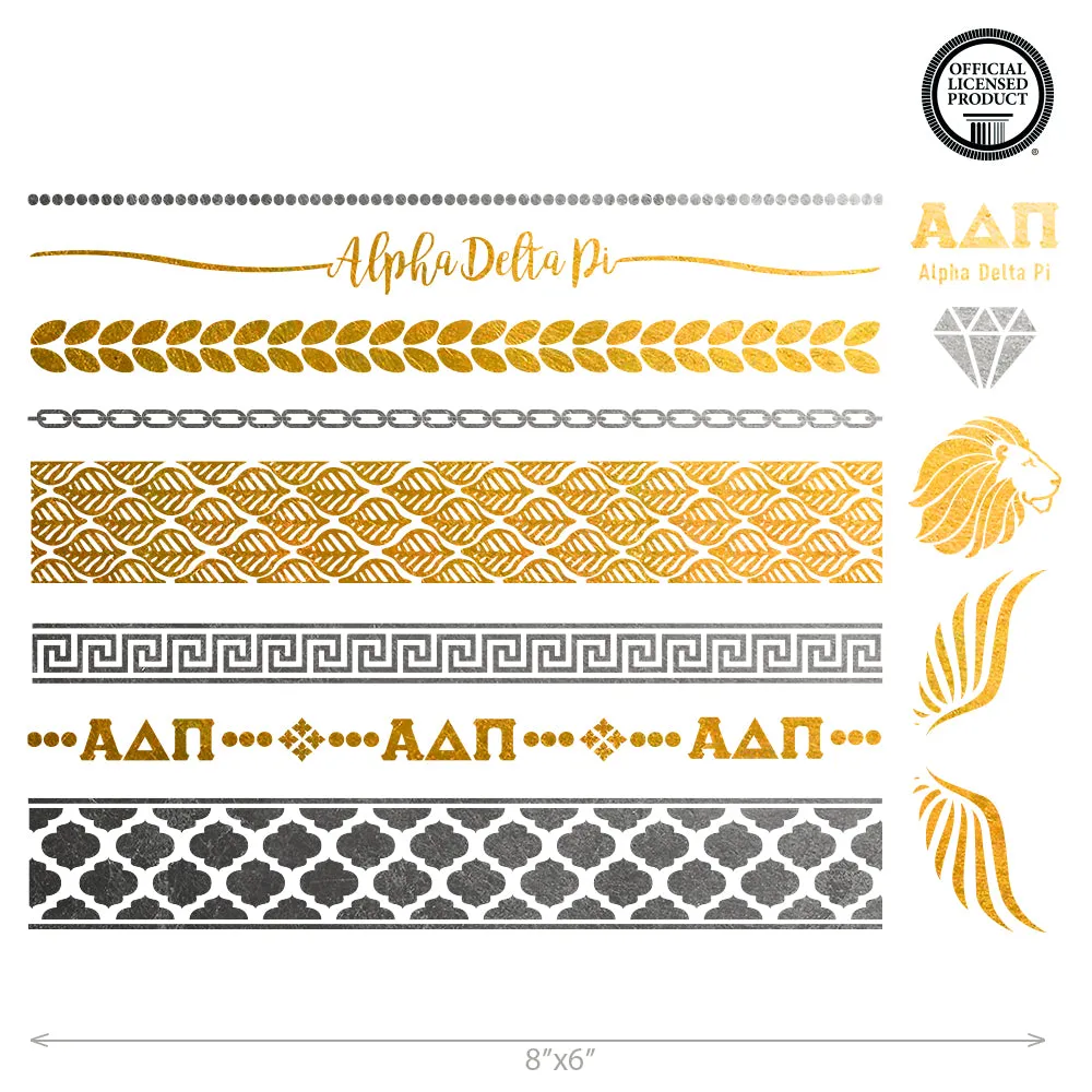Samples of custom metallic tattoo for your next sorority event