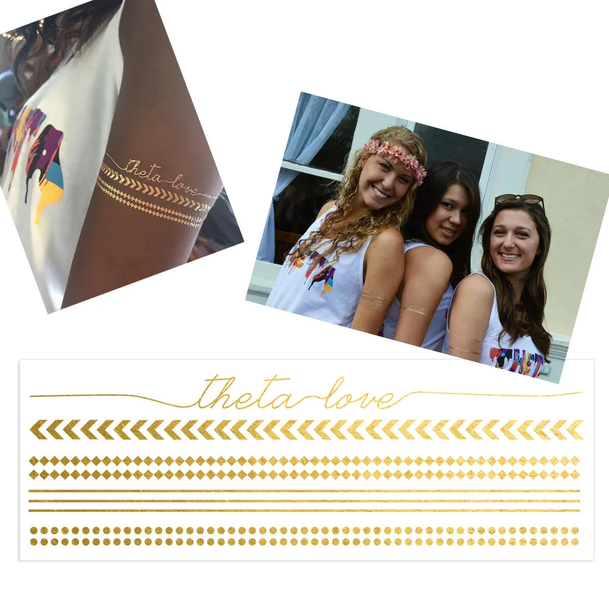 Samples of custom metallic tattoo for your next sorority event