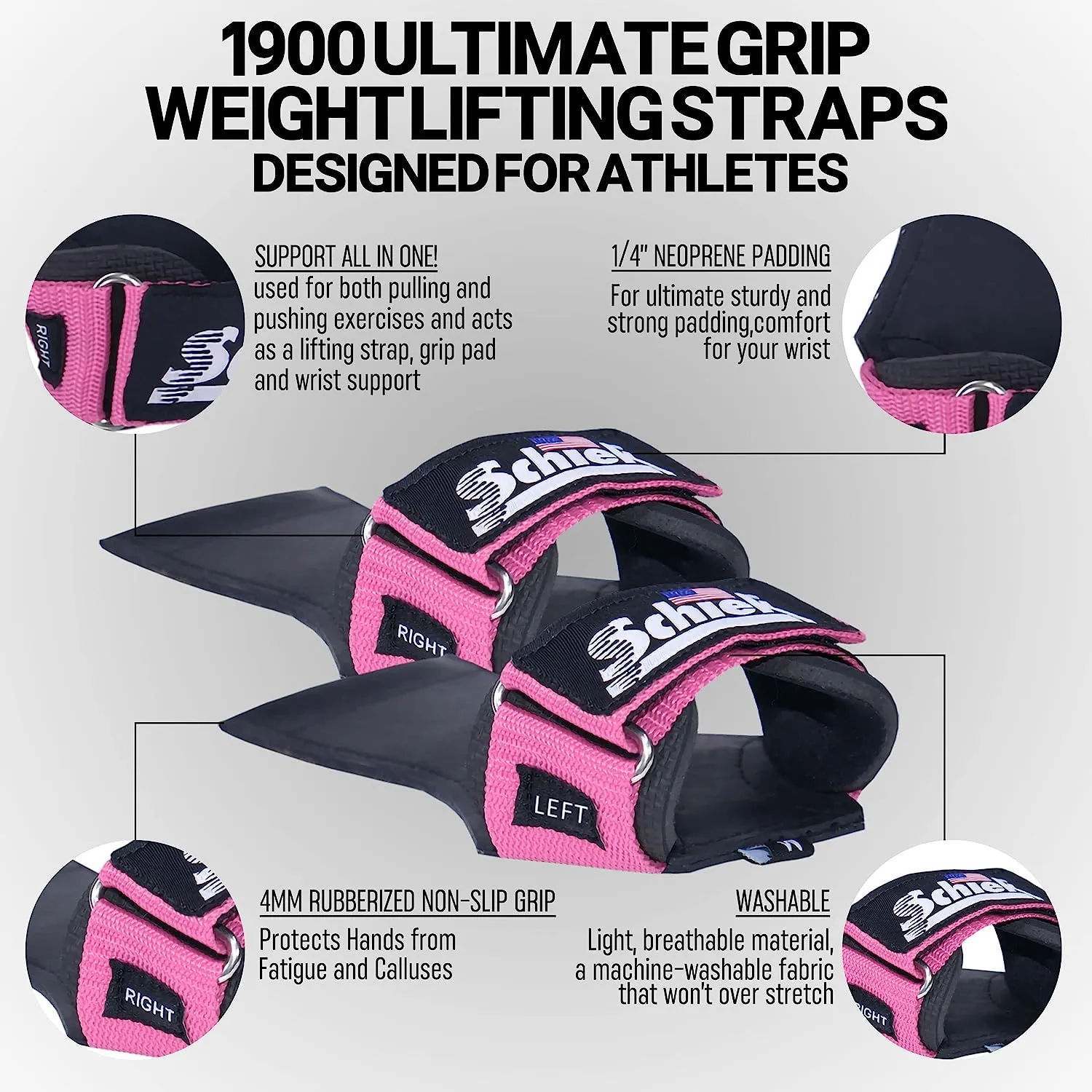 Schiek Model 1900UG Neoprene Grips Weight Lifting Ultimate Grip Straps Gloves Unisex