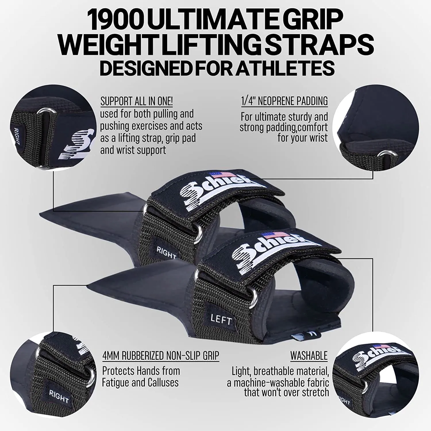 Schiek Model 1900UG Neoprene Grips Weight Lifting Ultimate Grip Straps Gloves Unisex