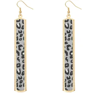 Silver Cheetah Glitter Stick Dangle Earrings