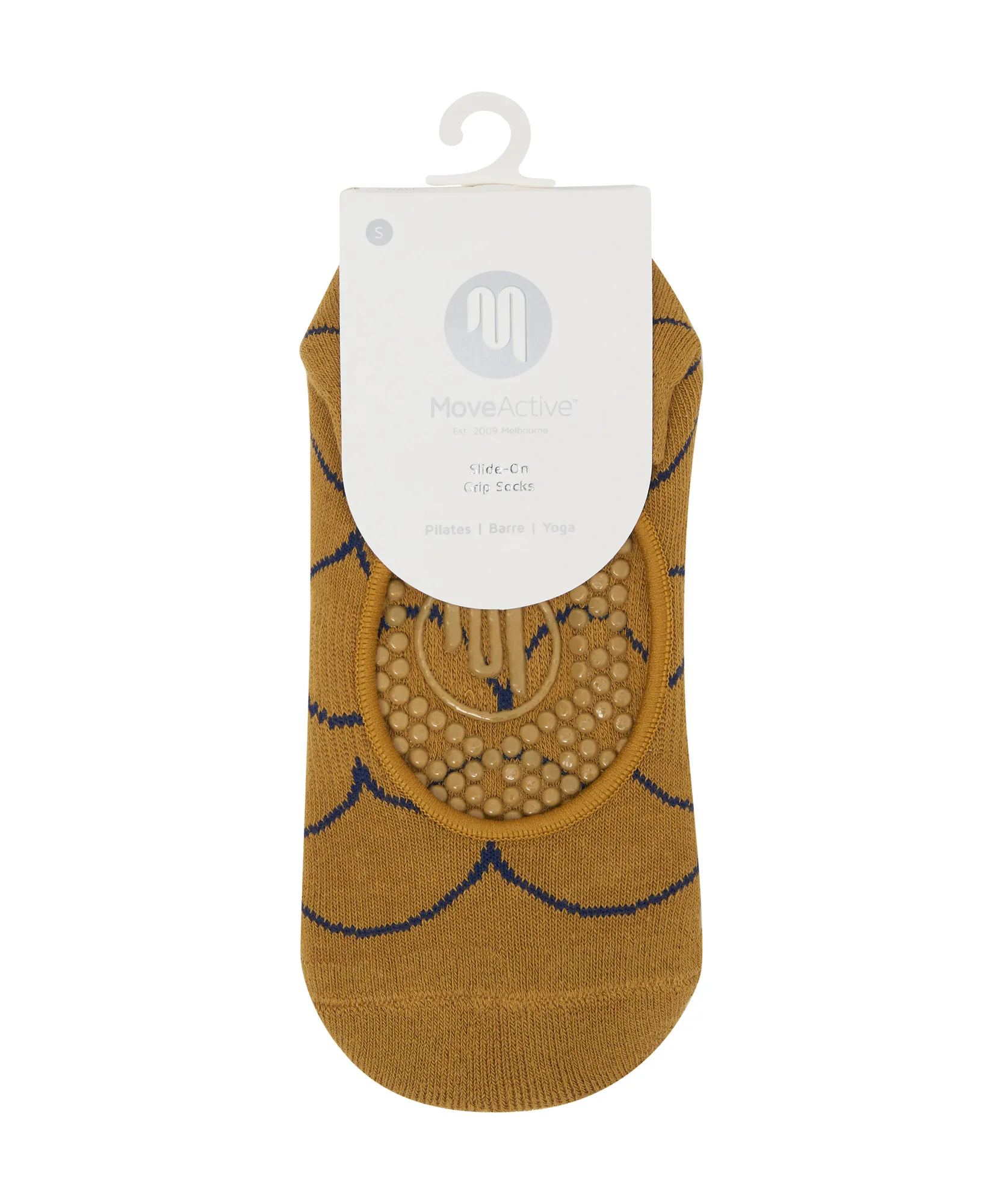 Slide On Non Slip Grip Socks - Scallop Mustard
