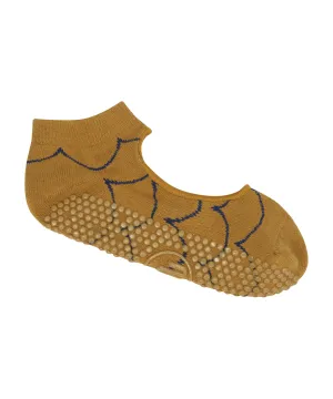 Slide On Non Slip Grip Socks - Scallop Mustard