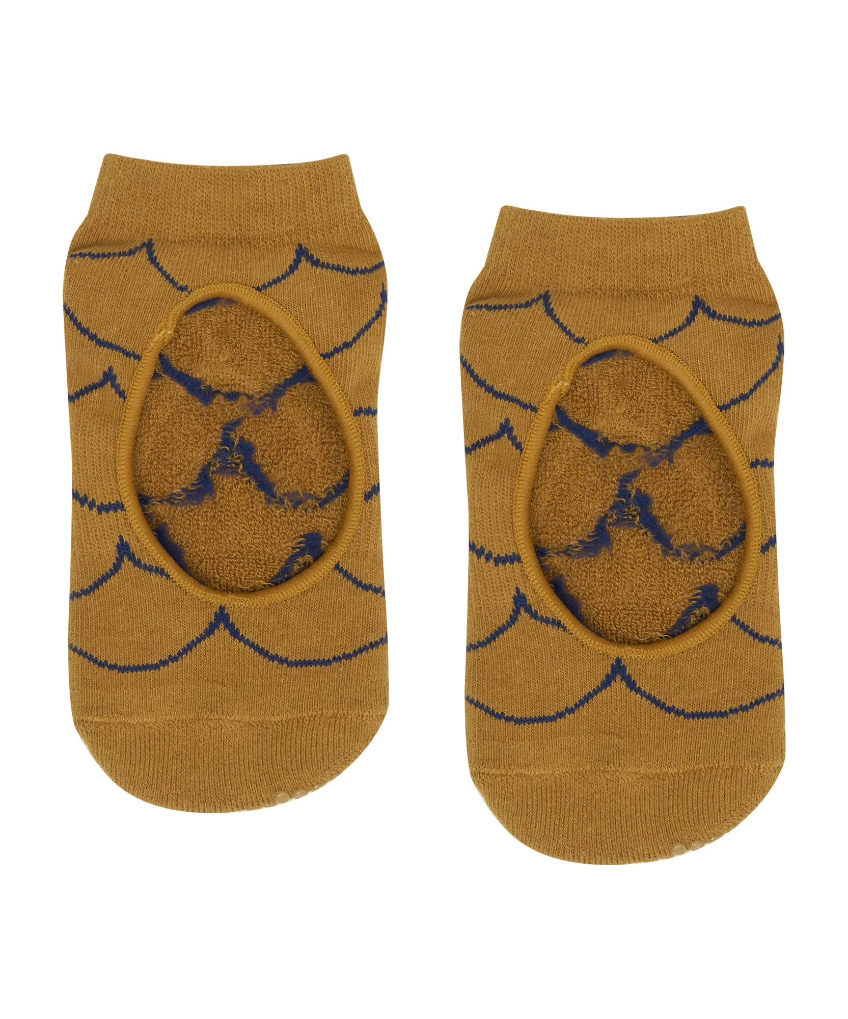 Slide On Non Slip Grip Socks - Scallop Mustard