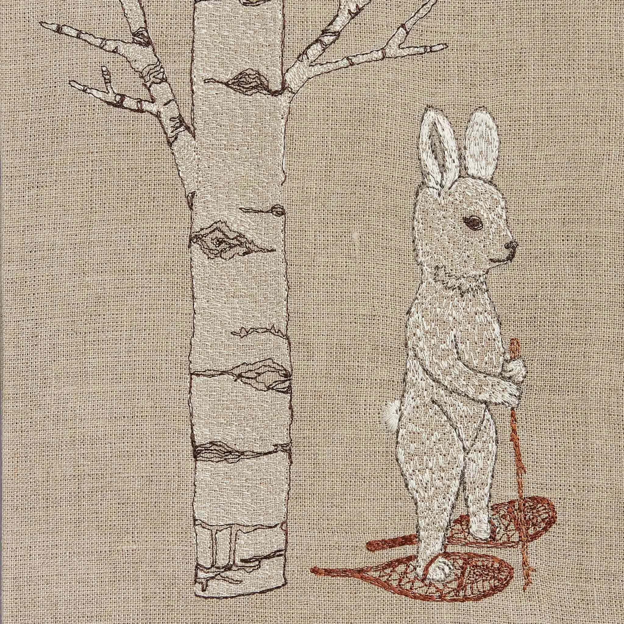Snowshoe Hare Embroidered Linen Tea Towel