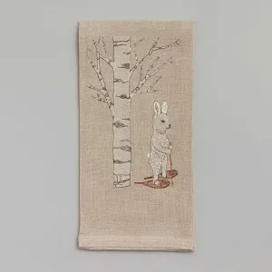 Snowshoe Hare Embroidered Linen Tea Towel