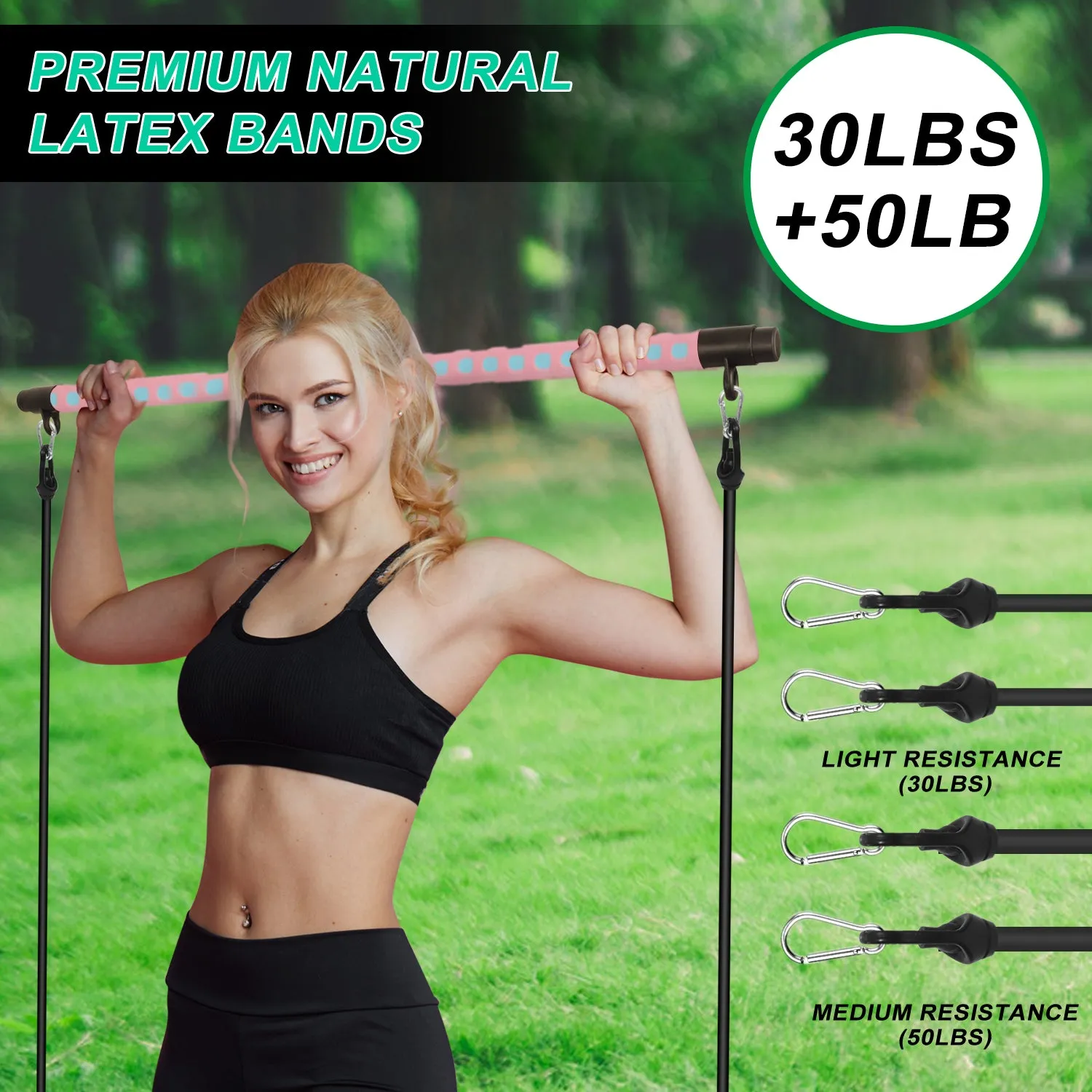 Sport Adjustable Pilates Bar Stick with 4 Resistance Bands