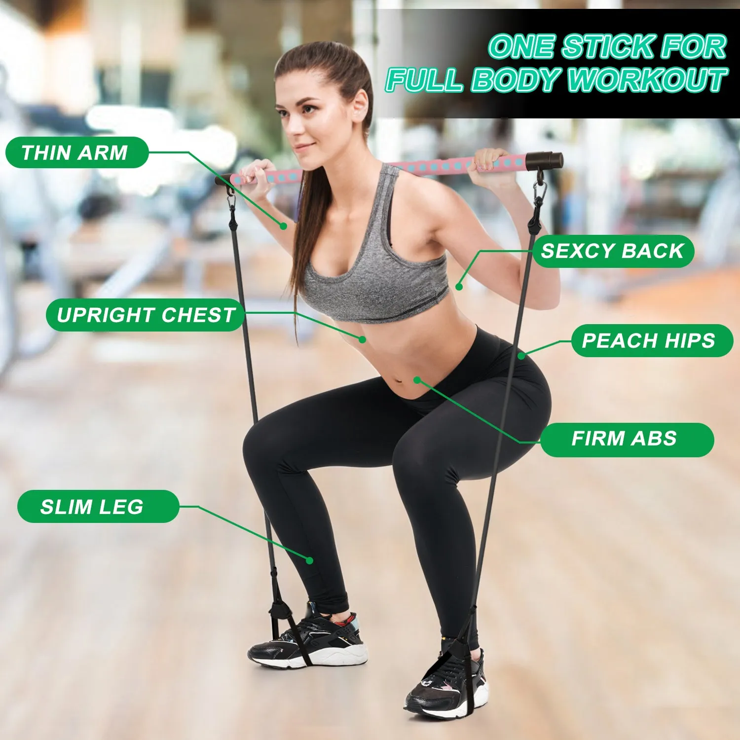 Sport Adjustable Pilates Bar Stick with 4 Resistance Bands