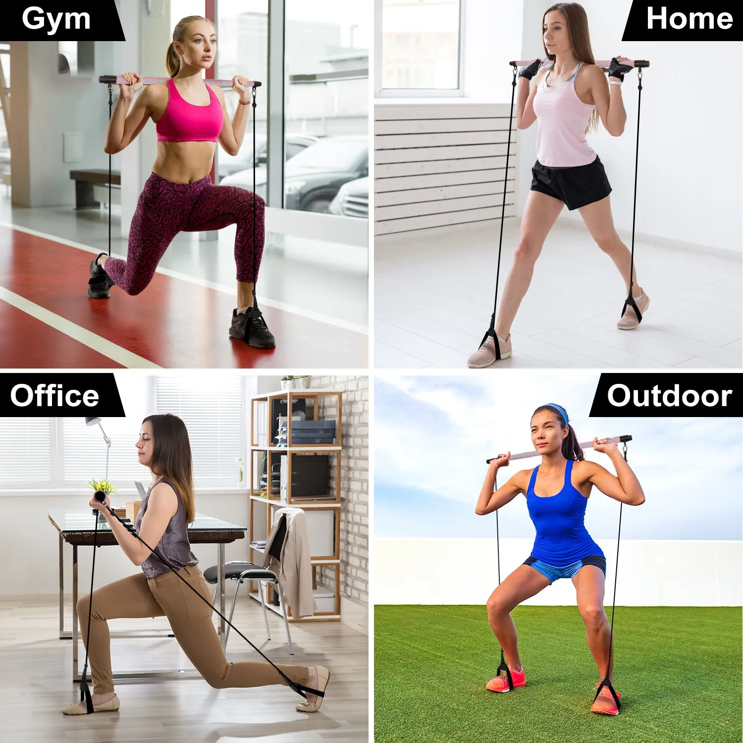 Sport Adjustable Pilates Bar Stick with 4 Resistance Bands