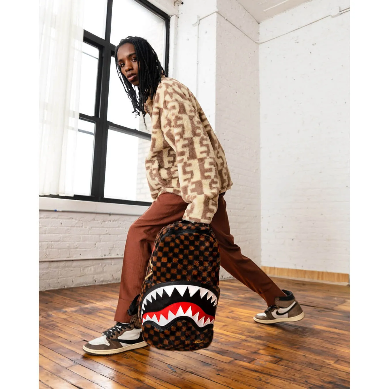 Sprayground Fur Sharks In Paris Backpack - Brown