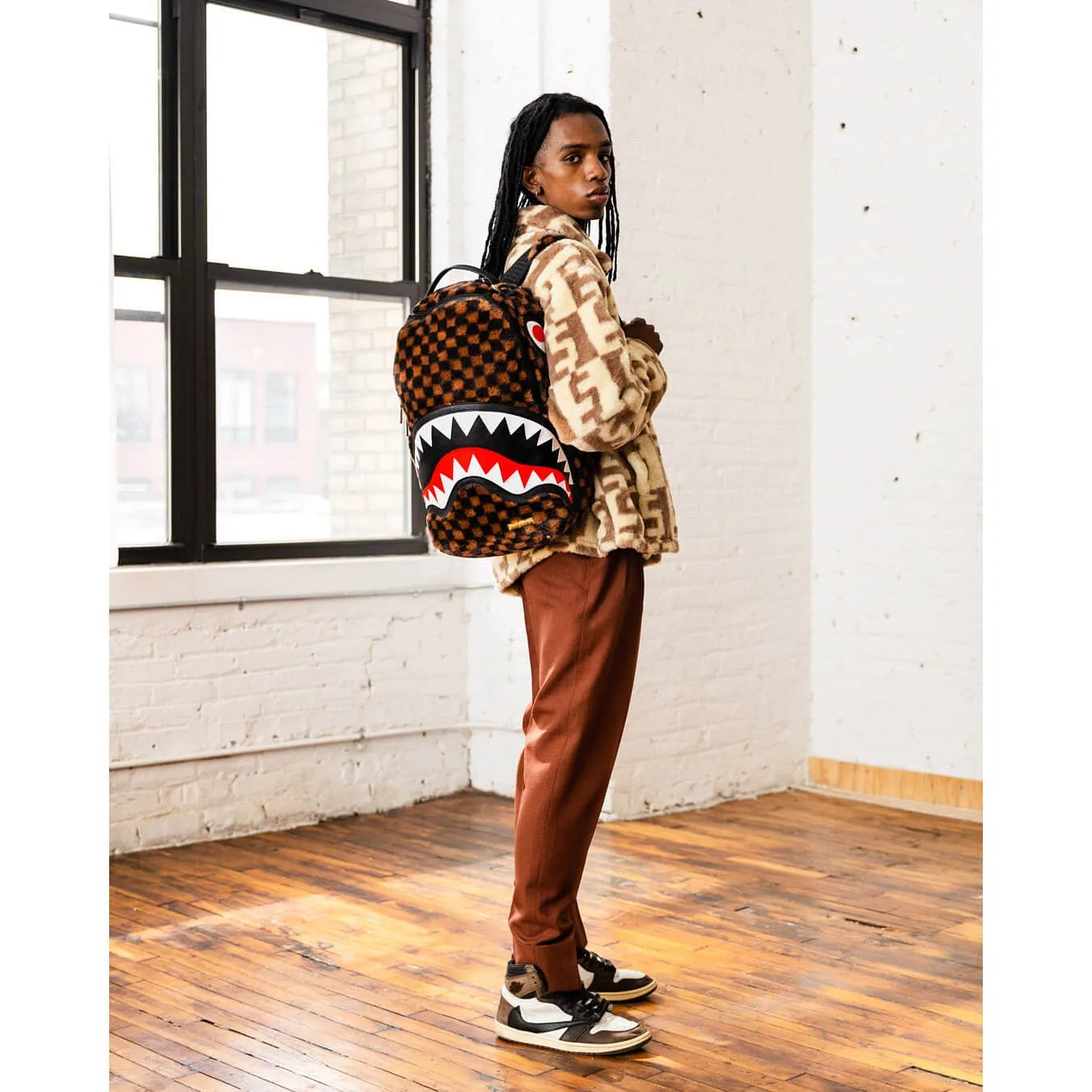 Sprayground Fur Sharks In Paris Backpack - Brown