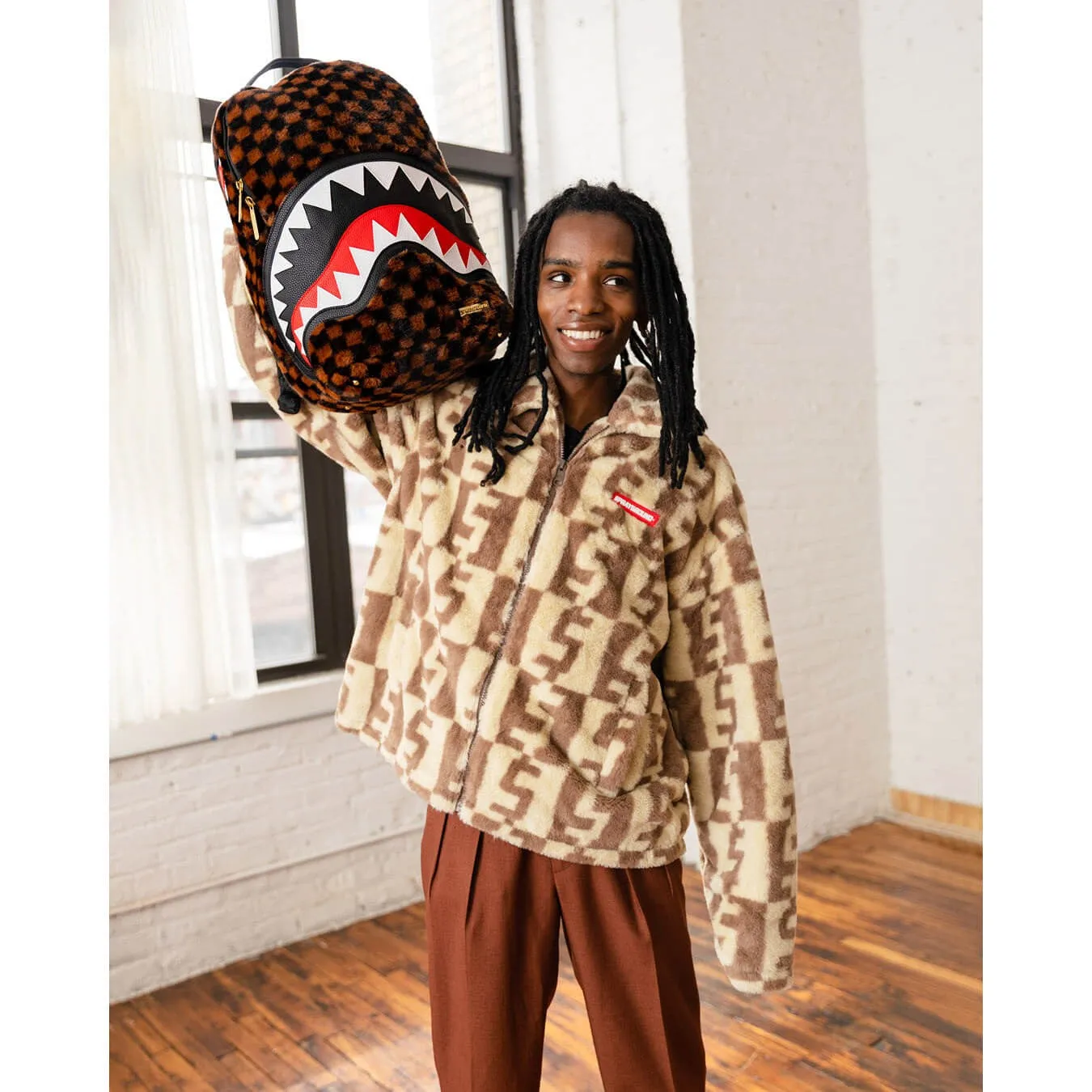 Sprayground Fur Sharks In Paris Backpack - Brown