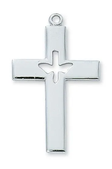 Sterling Silver Cross with Holy Spirit Cutout (1 5/16") on 24" chain
