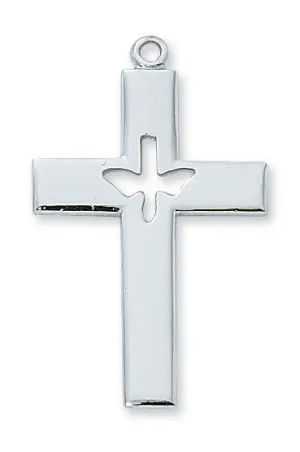 Sterling Silver Cross with Holy Spirit Cutout (1 5/16") on 24" chain