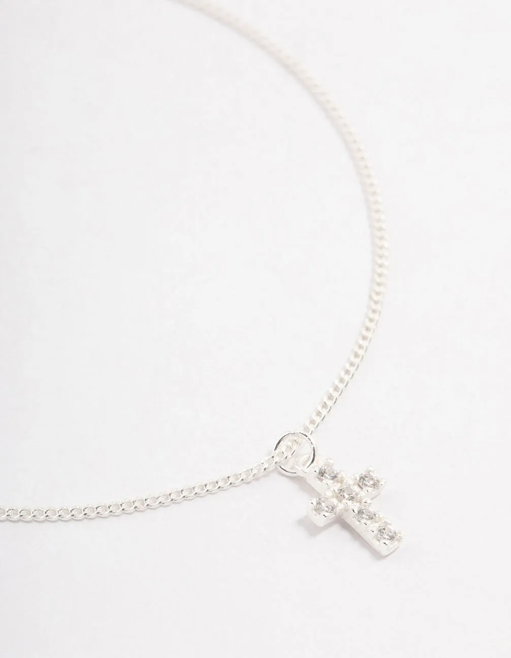 Sterling Silver Cubic Zirconia Cross Pendant Bracelet