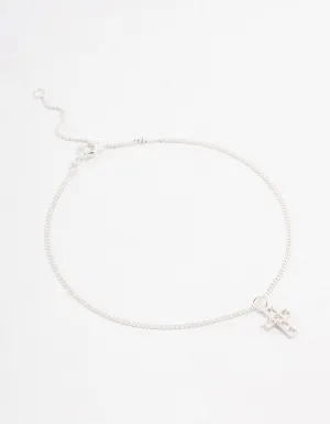 Sterling Silver Cubic Zirconia Cross Pendant Bracelet