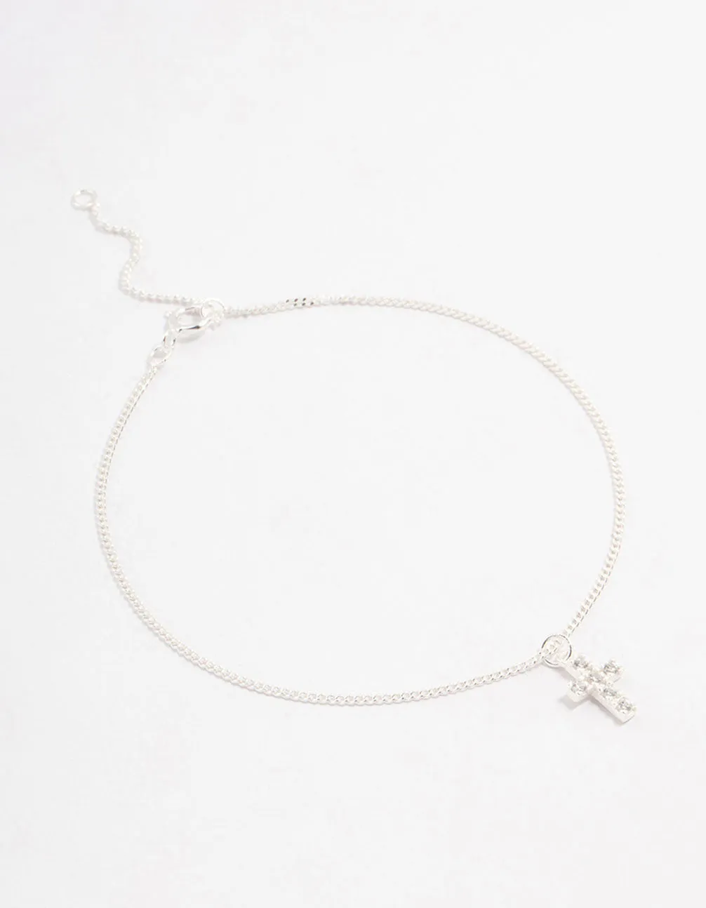 Sterling Silver Cubic Zirconia Cross Pendant Bracelet