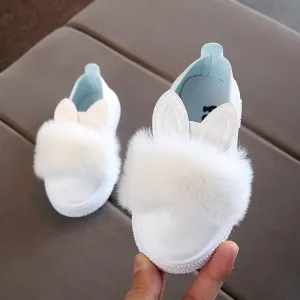 toddler Non-slip Leather Kids Sneakers Pompom Rabbit Ear