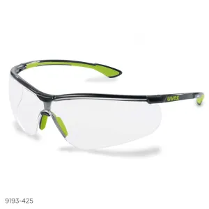 Uvex Sportstyle Safety Glasses 9193 Black and Green Frame with Clear Anti-Fog Lens