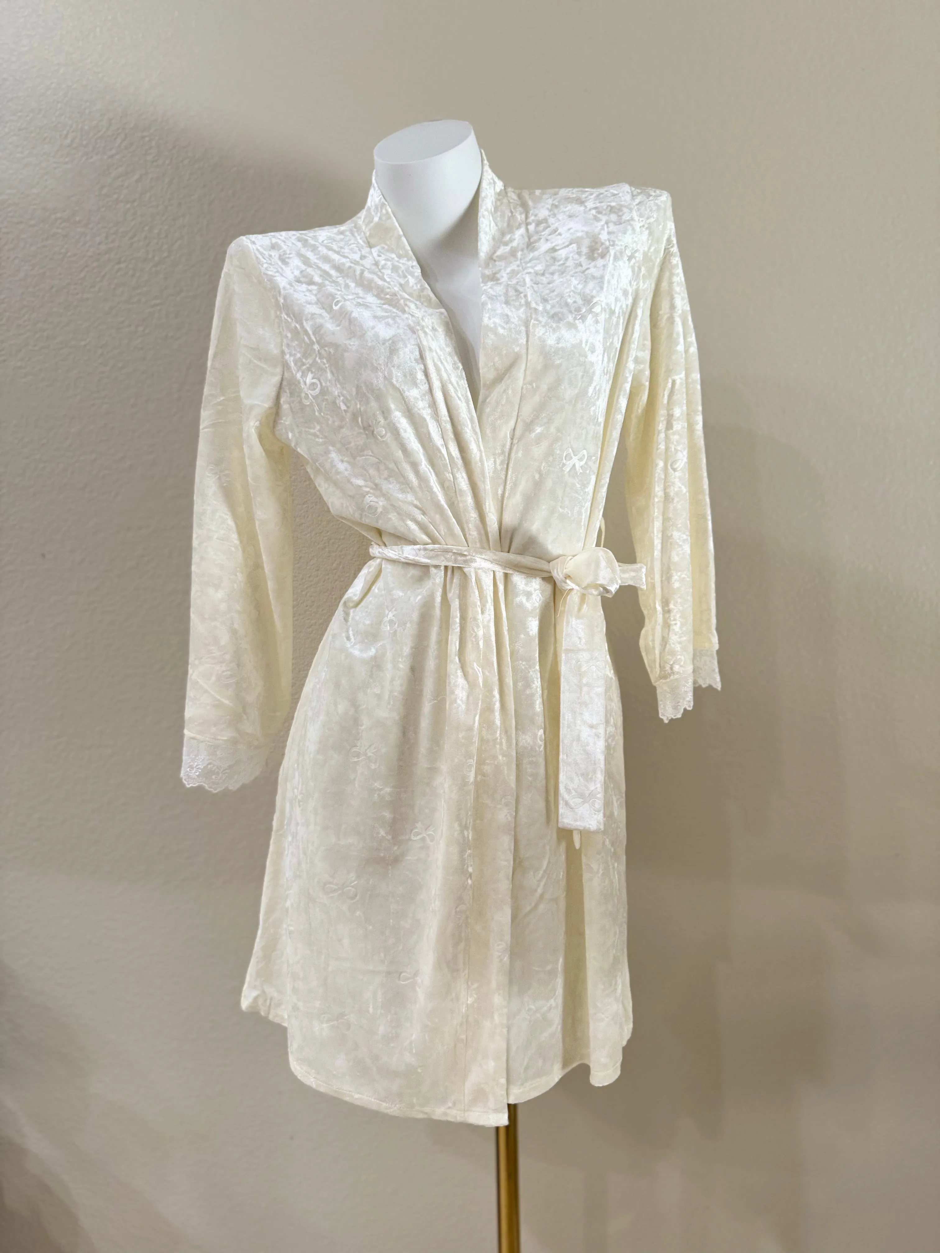 Velvet Bowknot Floral Lace-Trim Slip   Robe