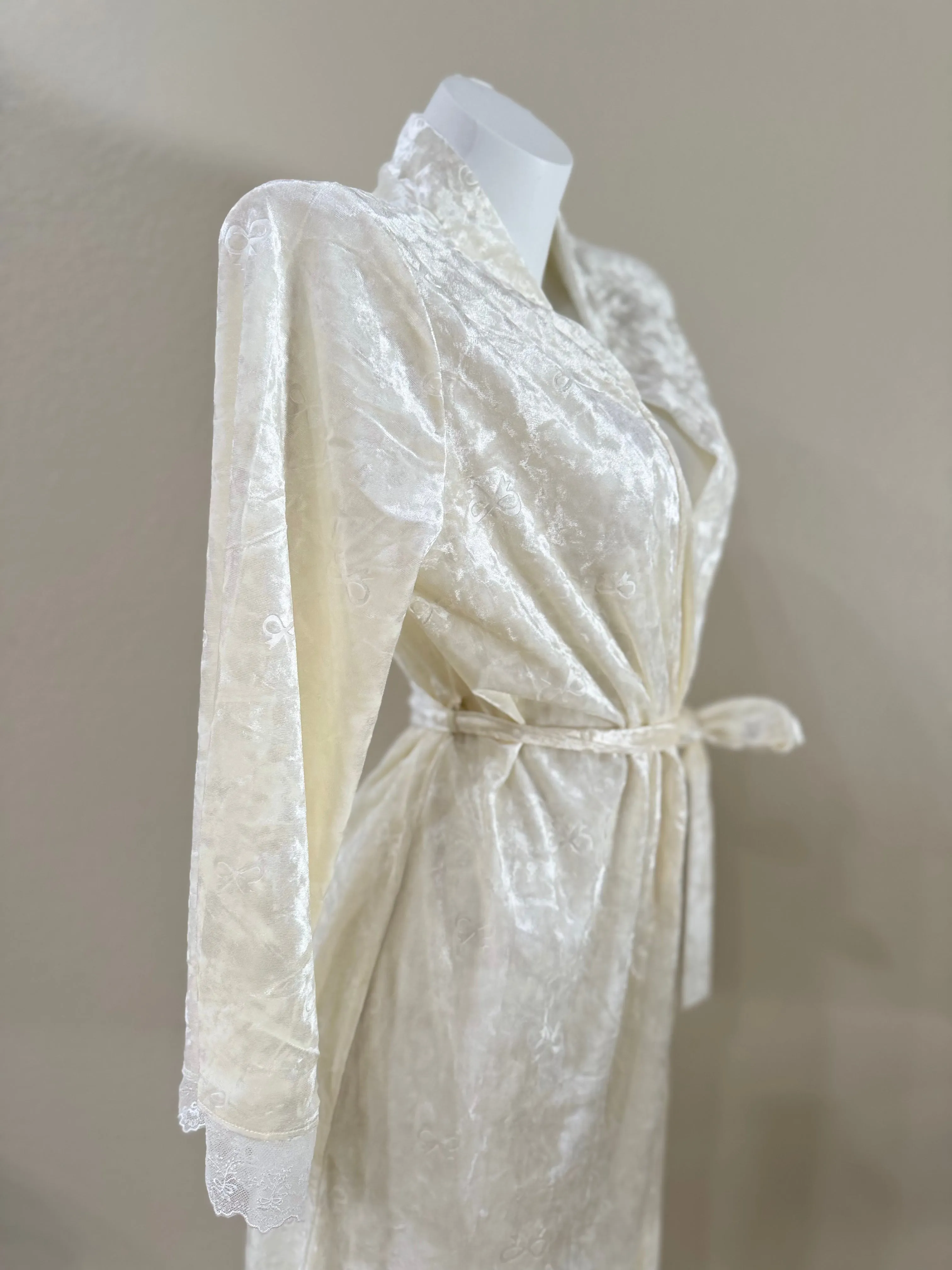Velvet Bowknot Floral Lace-Trim Slip   Robe
