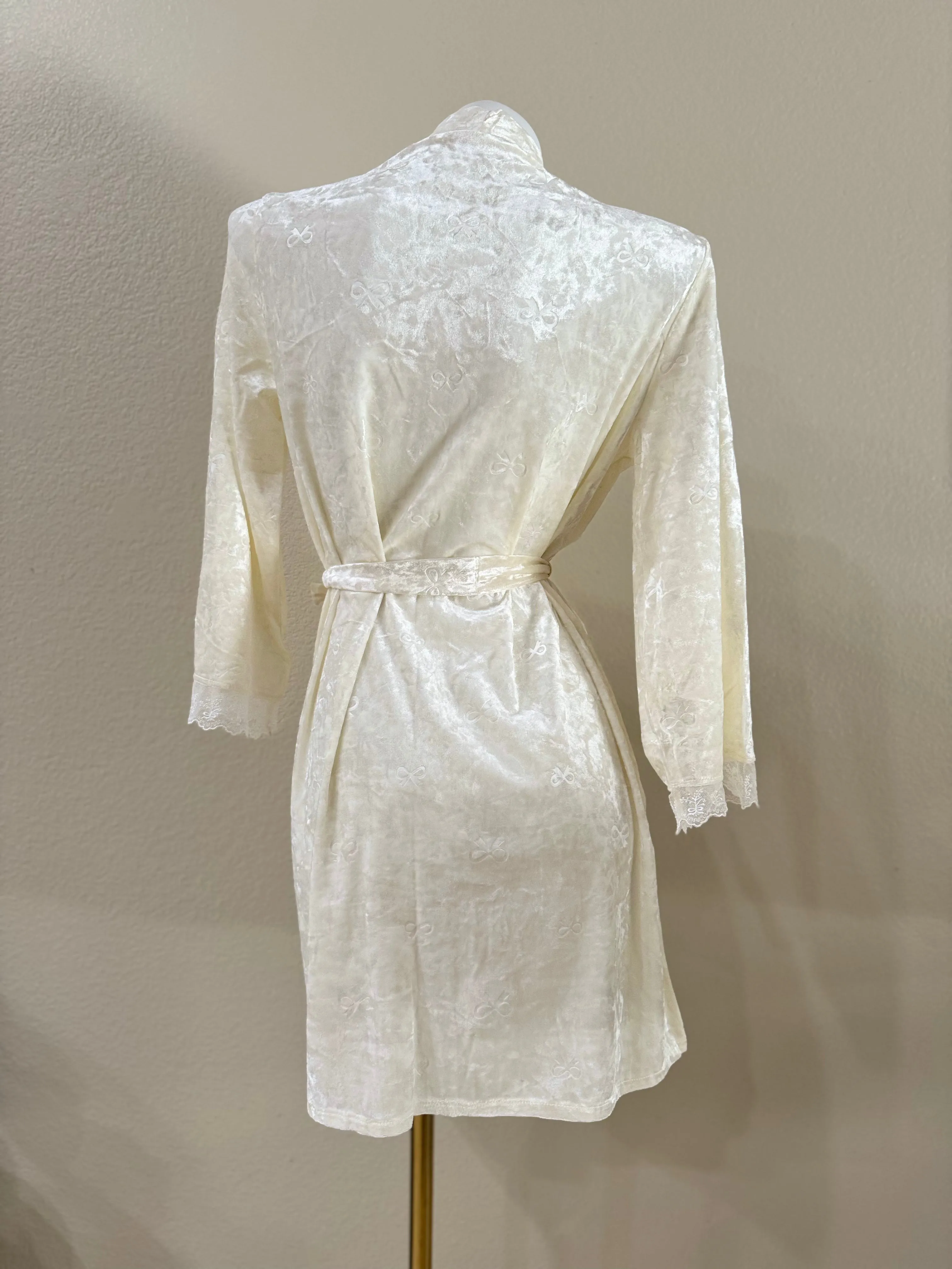Velvet Bowknot Floral Lace-Trim Slip   Robe