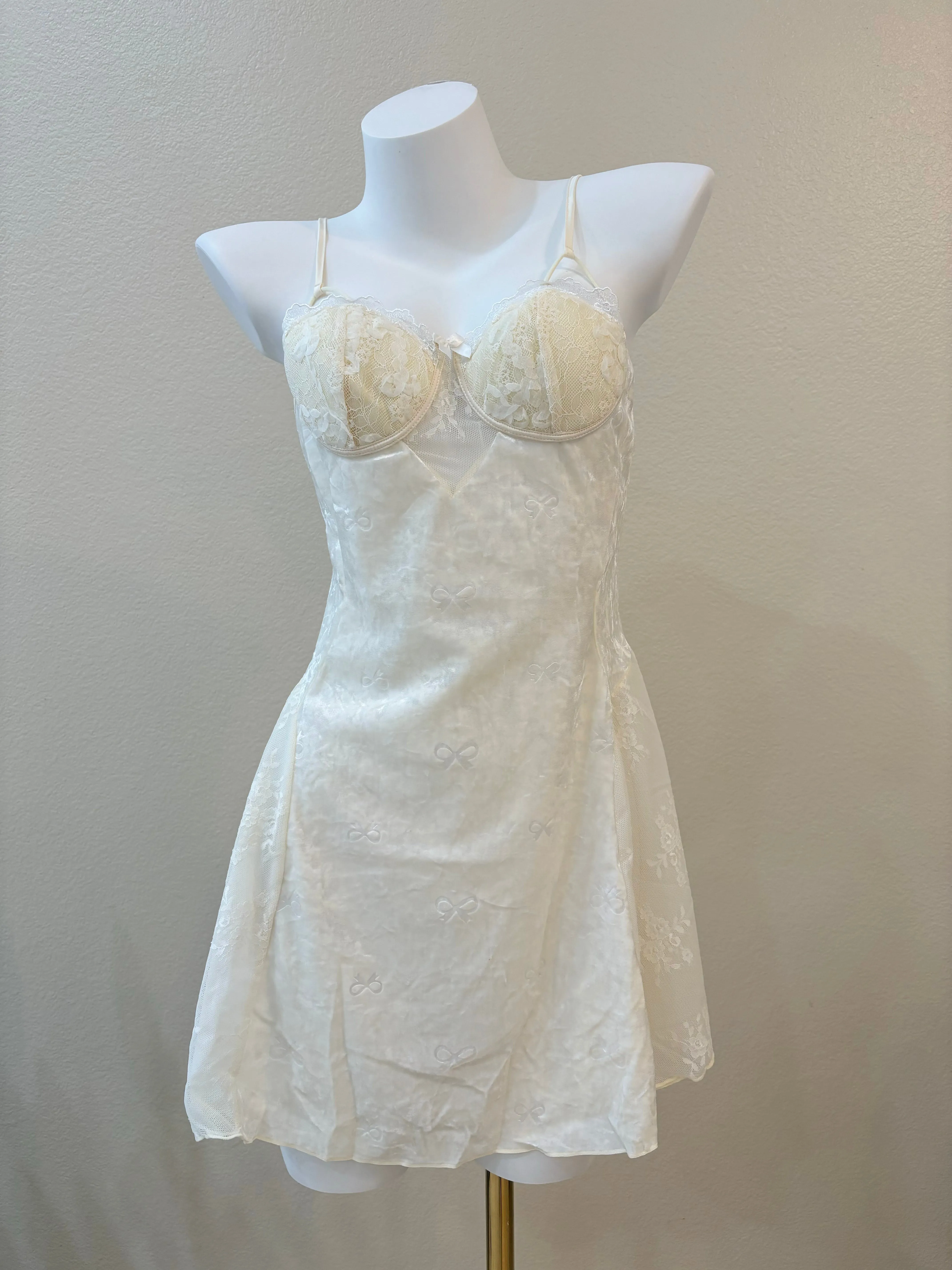 Velvet Bowknot Floral Lace-Trim Slip   Robe