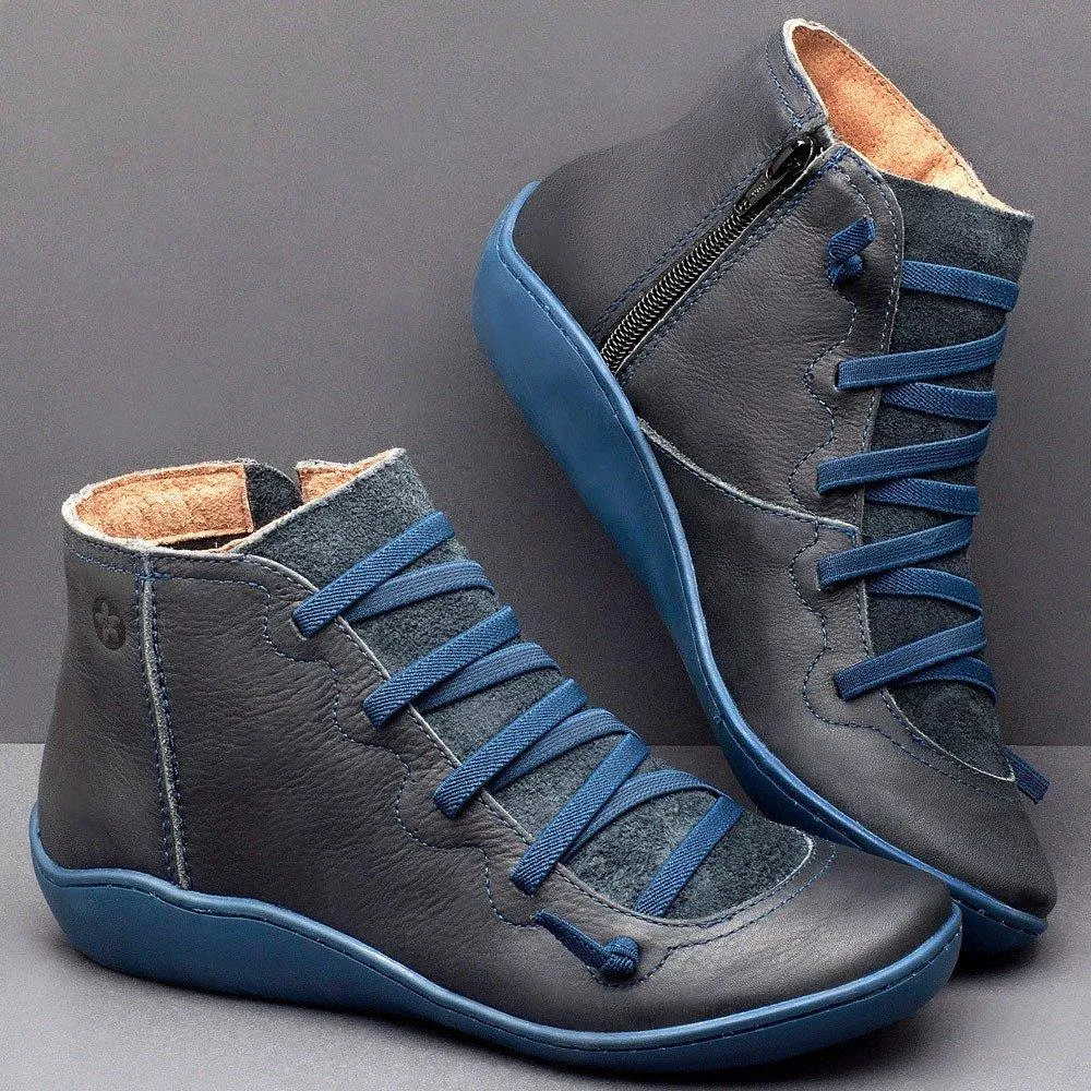 Women's Retro Non Slip Lace Up Low Heel Ankle Booties