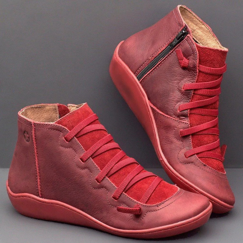 Women's Retro Non Slip Lace Up Low Heel Ankle Booties