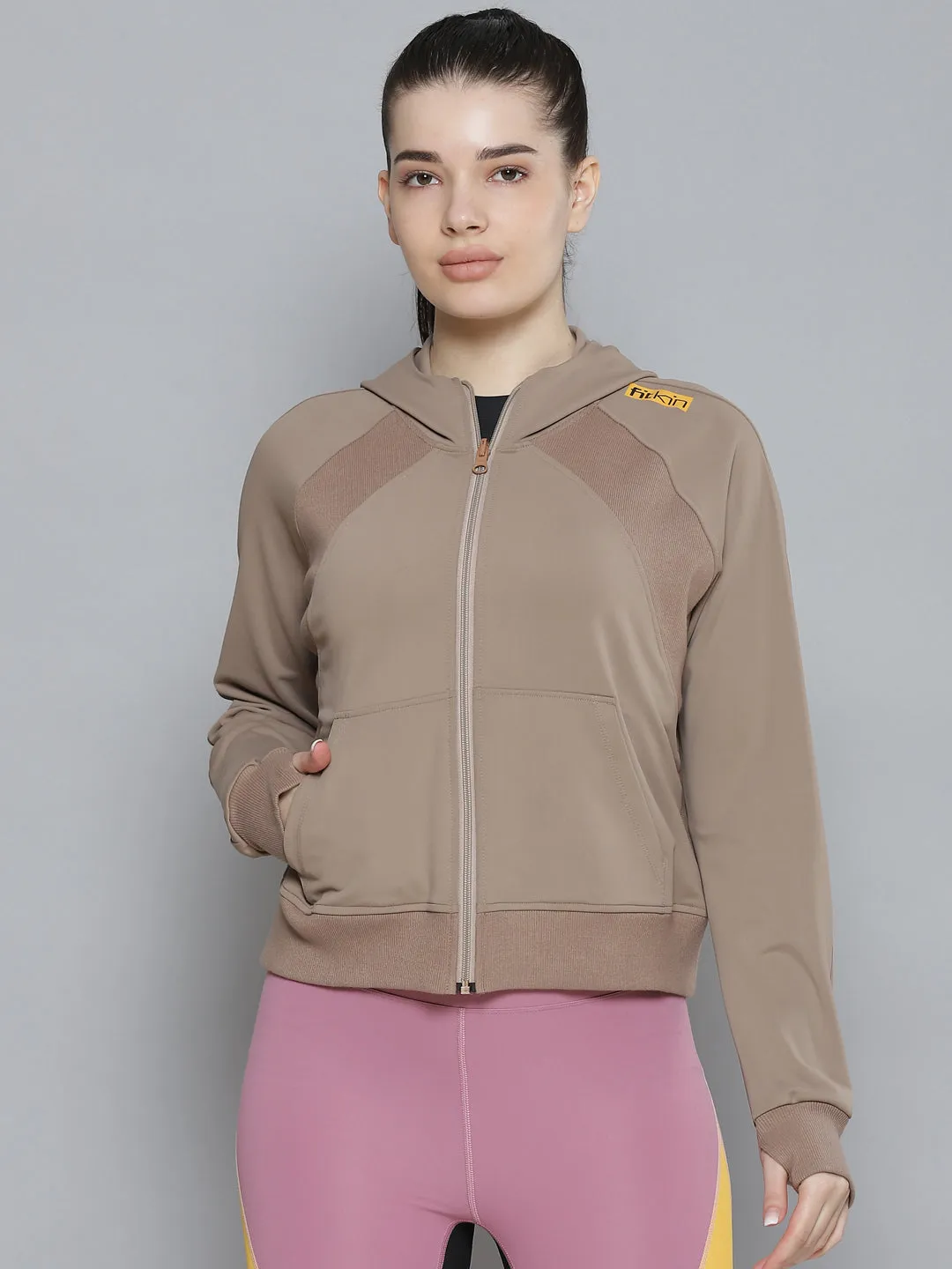 Women's Taupe Solid Sporty Quick Dry Jacket