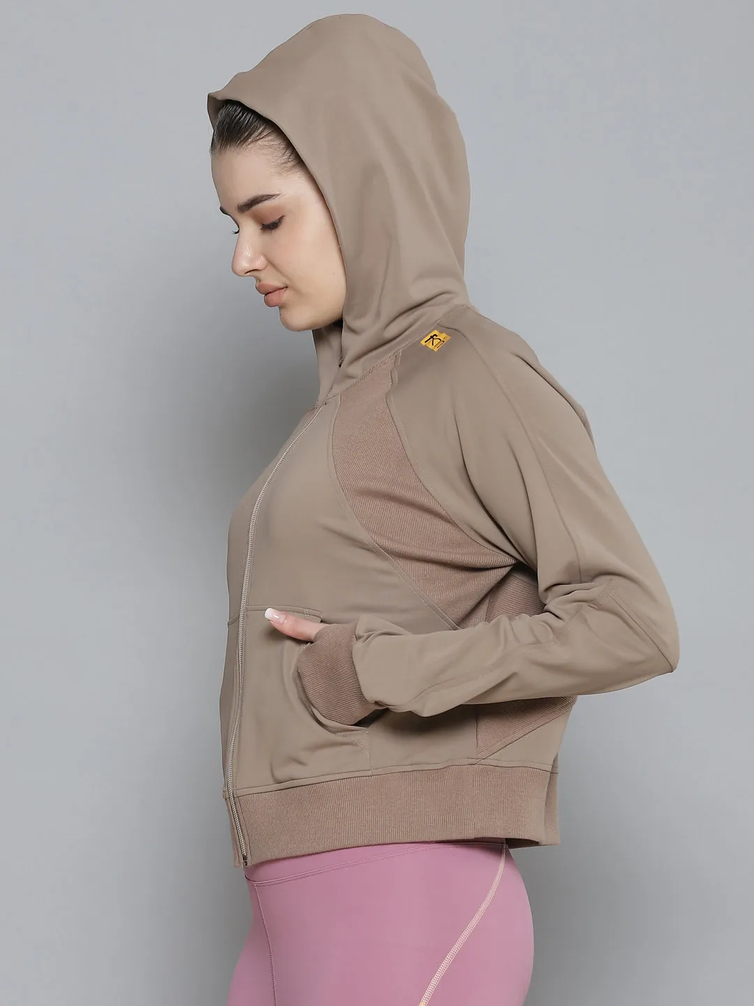 Women's Taupe Solid Sporty Quick Dry Jacket